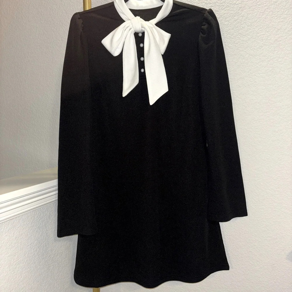 NWOT Unique Vintage Retro Long-Sleeve Trapeze Dress - Picture 3 of 5